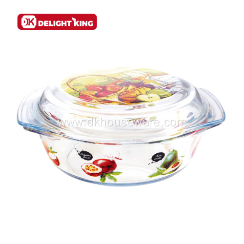 Customized Decal Glass Casserole with Glass Cover